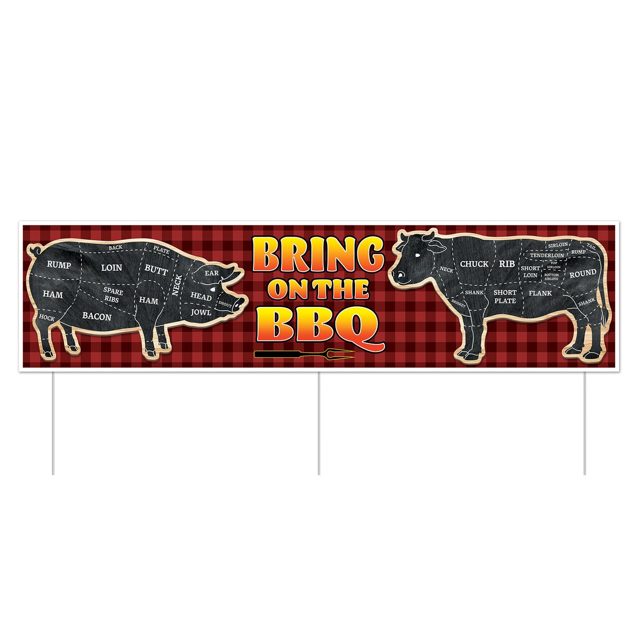 Beistle 11¾in. x 3Feet 11in. Plastic Jumbo Bring On The BBQ Yard Sign - 6 Pack